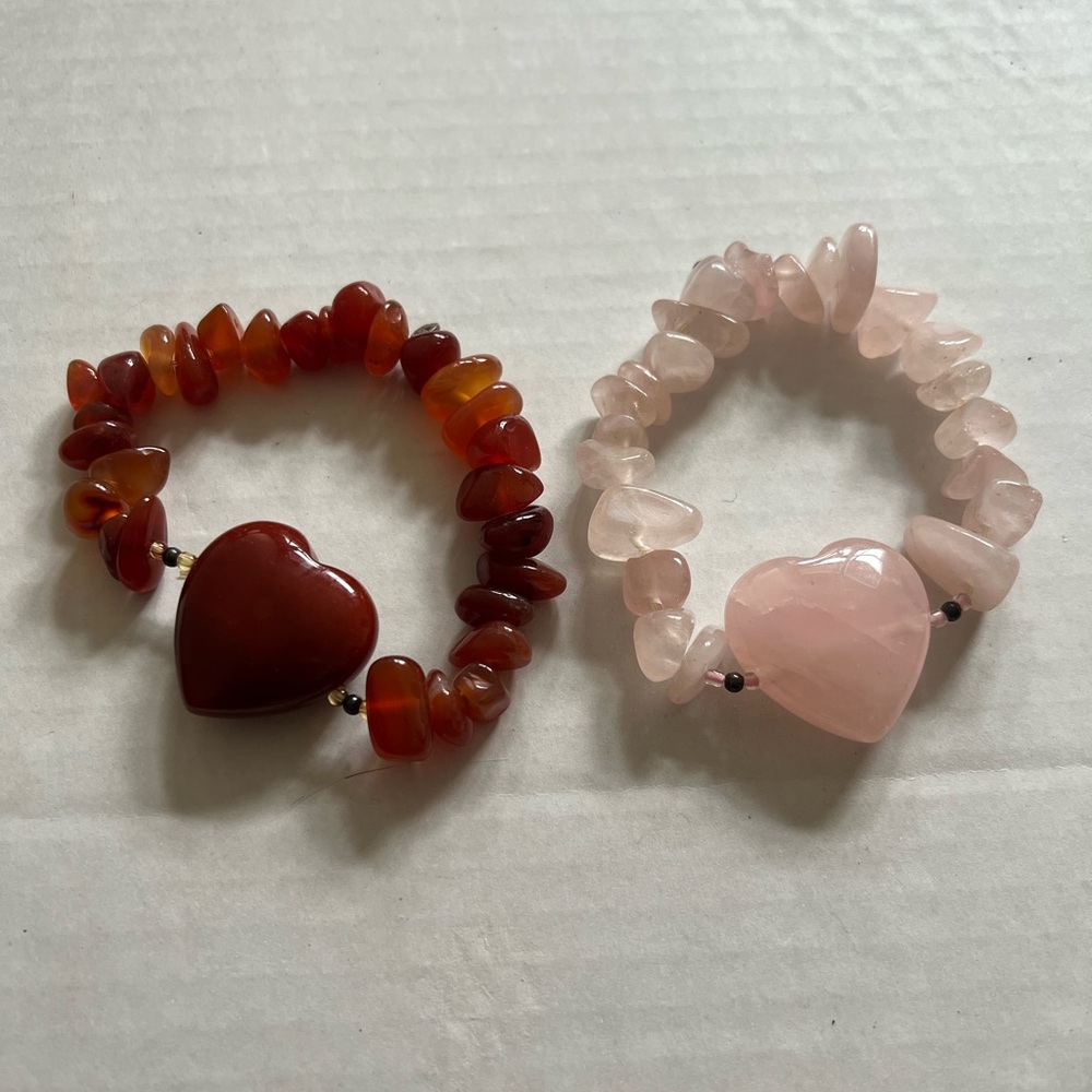 Heart-Shaped Gemstone Bracelets Set